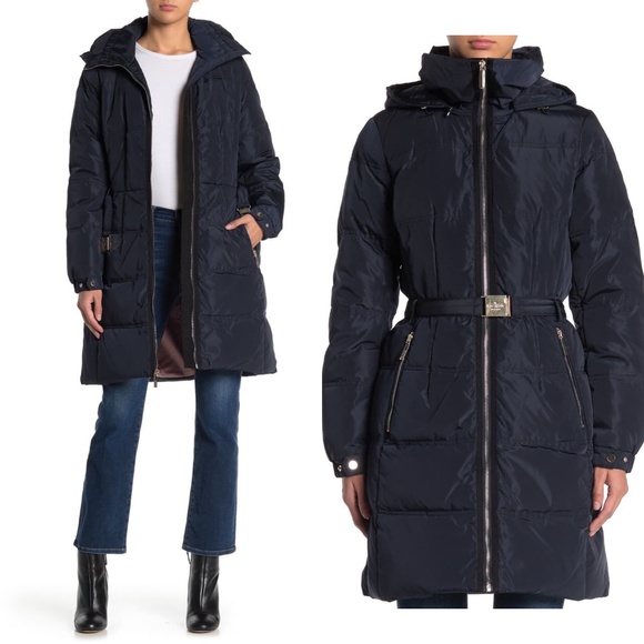 kate spade belted funnel neck puffer down coat